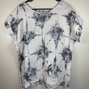Bellambia Top Women Size L 100% Linen Gray and White Short Sleeve Made In Italy